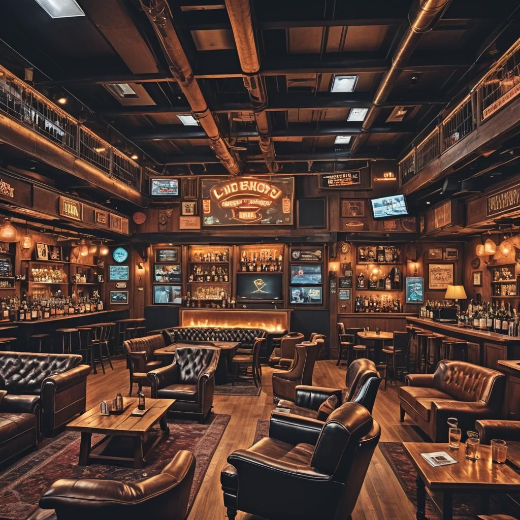 Luxurious Man Cave with Sports Car and Bar