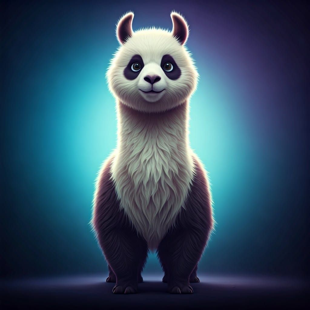 Pixar-Inspired Panda Llama Hybrid in Vibrant, Electric Blue...