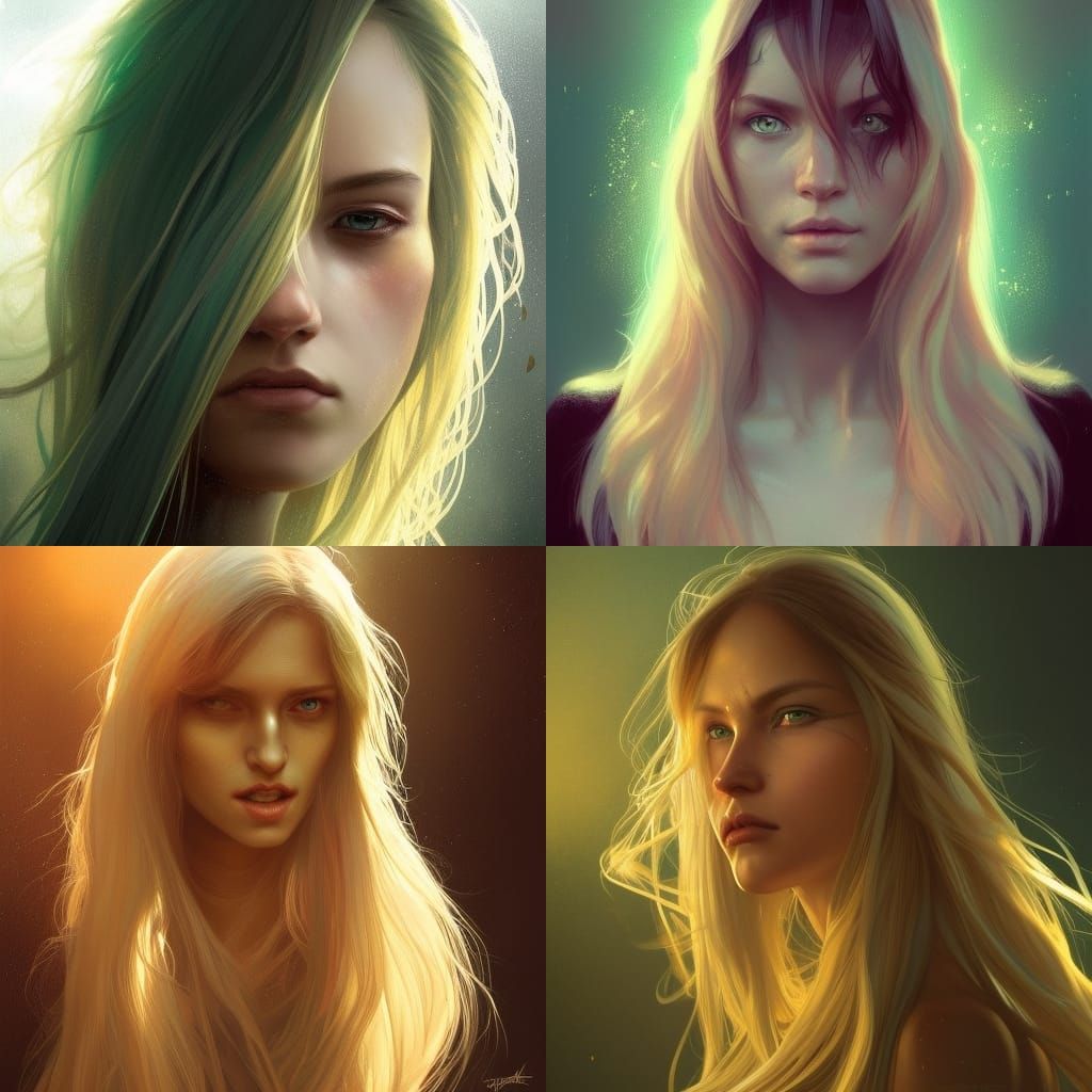 Woman with Flowing White Hair in Golden Light