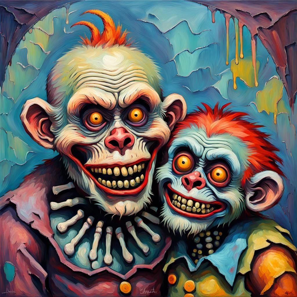 Zombie Monkey Clowns: Expressionist Impasto Oil Painting