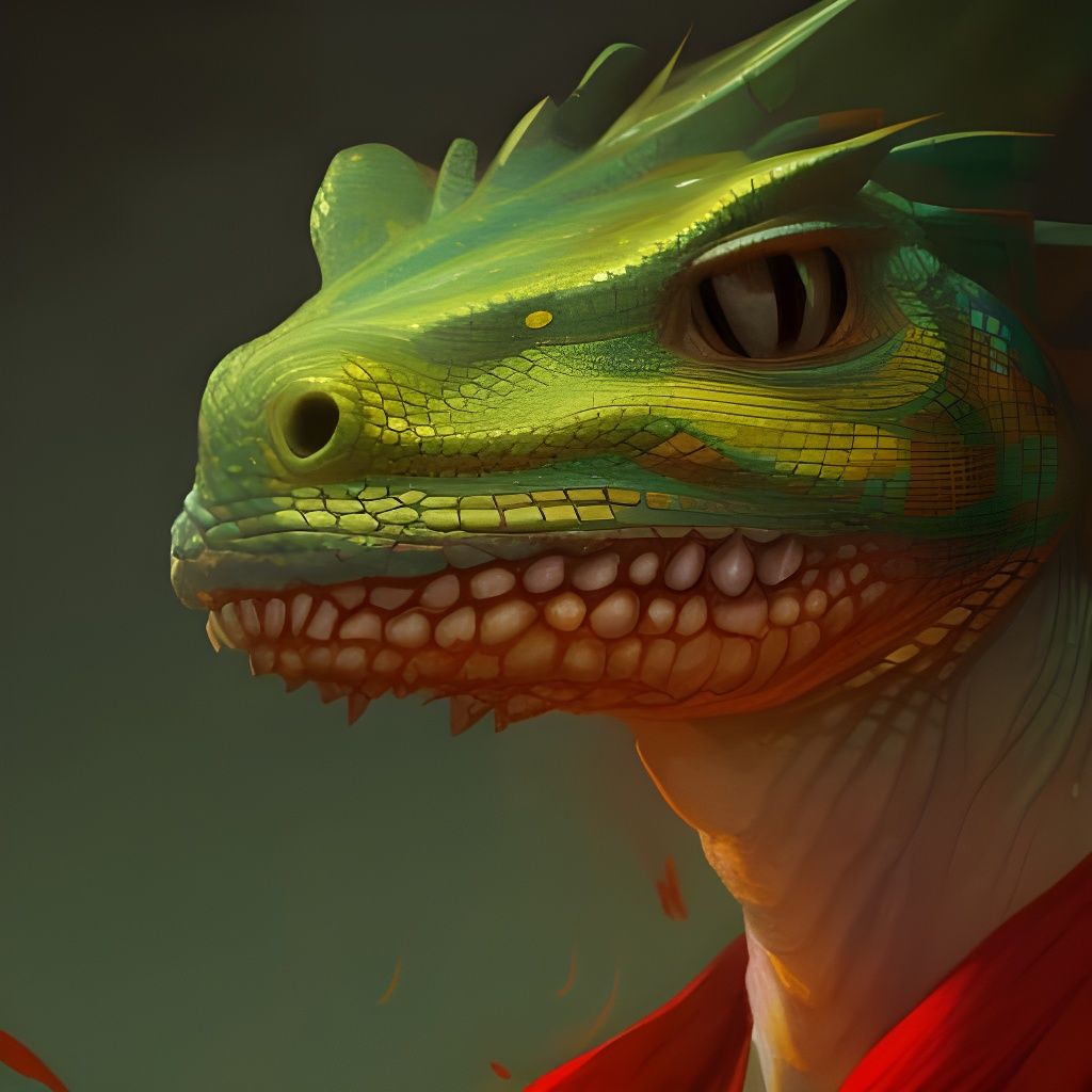 Lizardfolk Merchant Portrait in Hyperdetailed Style