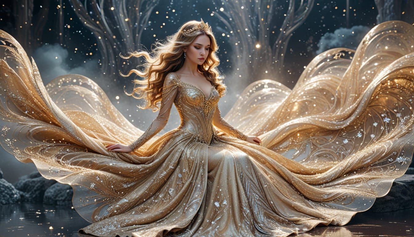 Cyberpunk Princess in Regal Golden Attire