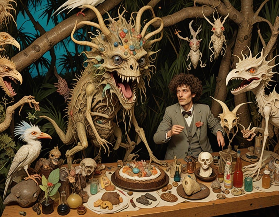 Cryptid Creatures Party on Moreau's Island in Klimt Style