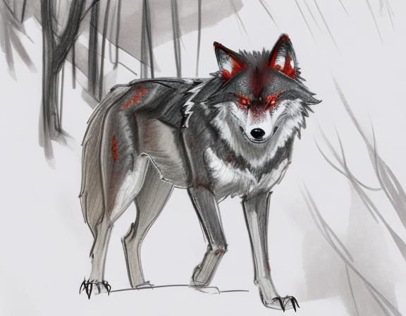 Vampire Wolf Form Sketch With Red Eyes