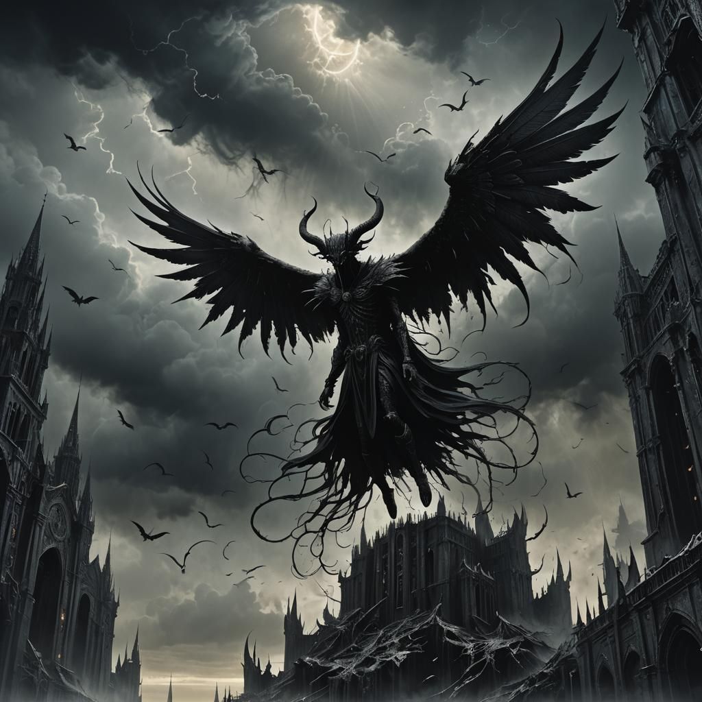 Fallen Angel: Dark Fantasy Art in Gothic Style
