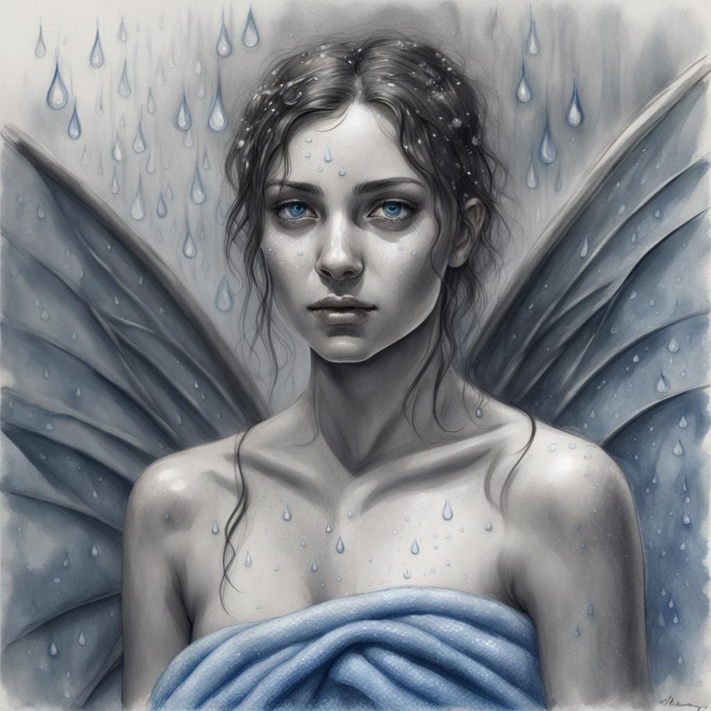 Black and White Pencil Sketch of a Fairy