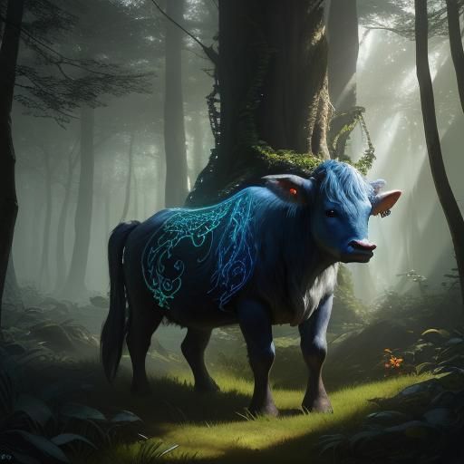 Newborn Calf in Enchanted Forest: Fantasy Concept Art