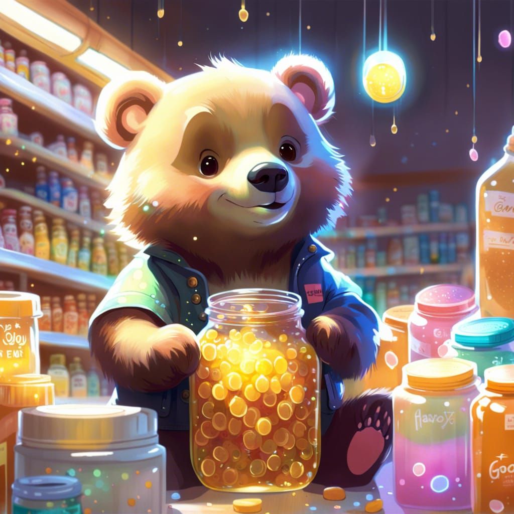 Cute Bear at Grocery Store Checkout Counter