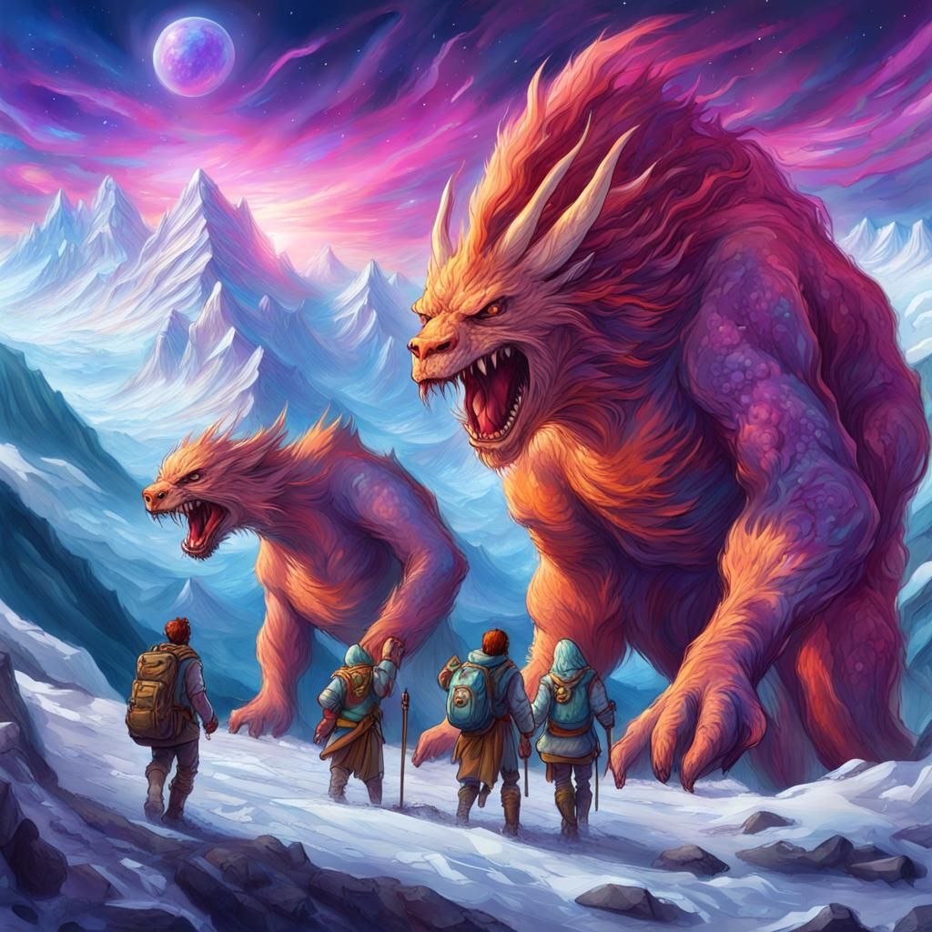 Adventuring Party Crossing the Swiss Alps