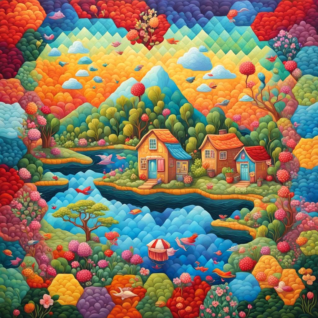 Polychromatic Patchwork Paradise in Oil and Gouache