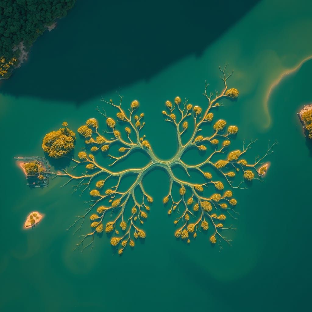 Fractal River System in Golden Light