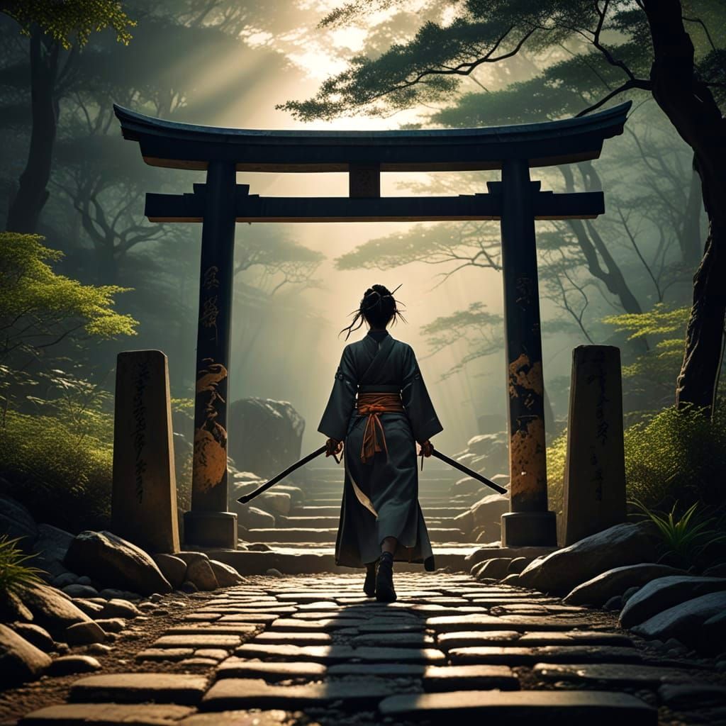 Elegant Samurai Warrior in Motion