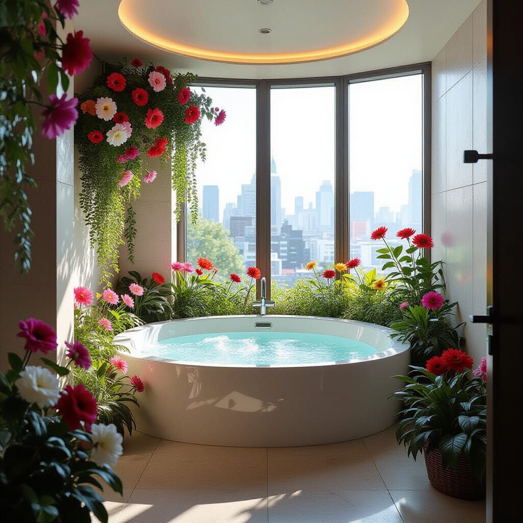 Ultra-Modern Circular Bathroom with Cinematic Lighting