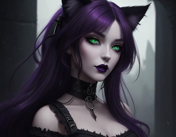 Cat Girl with Piercings in Fantasy Matte Painting Style