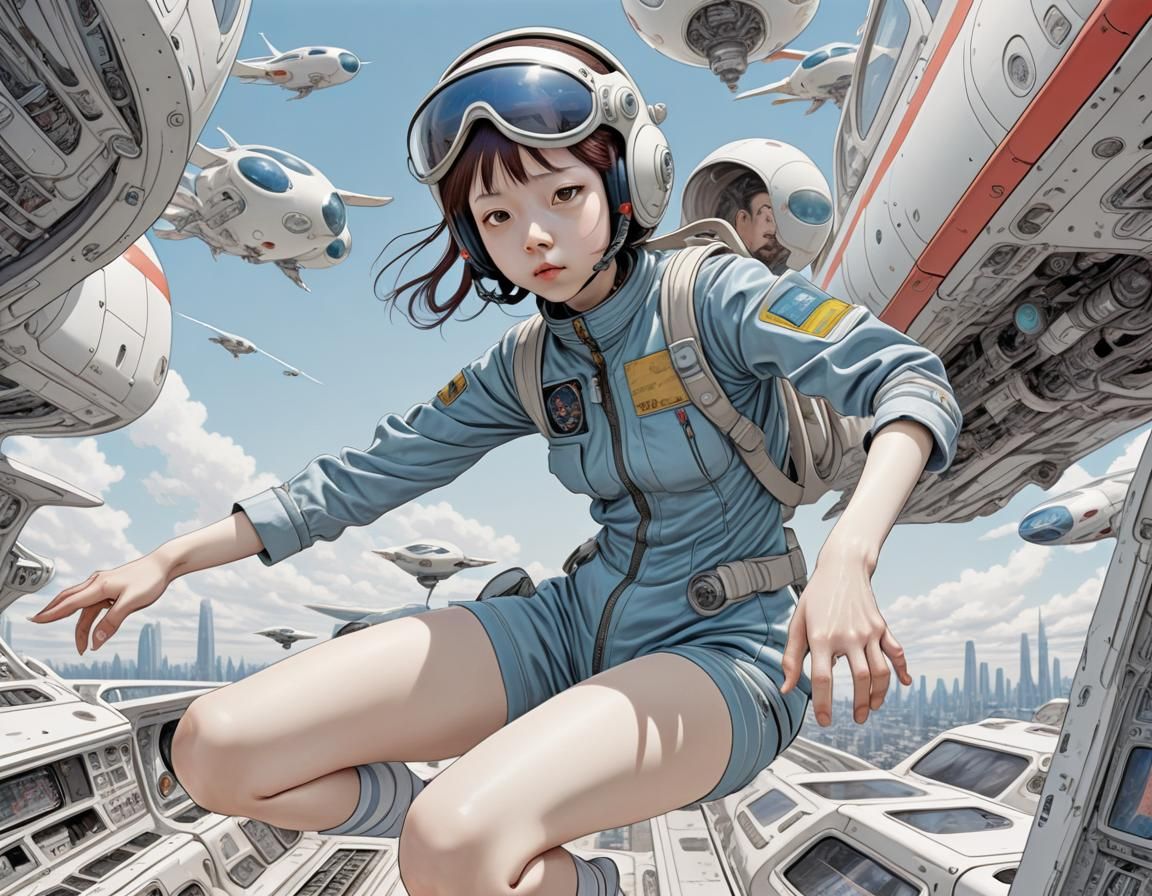 Sci-Fi Pilot in Dynamic Pose by Shintaro Kago