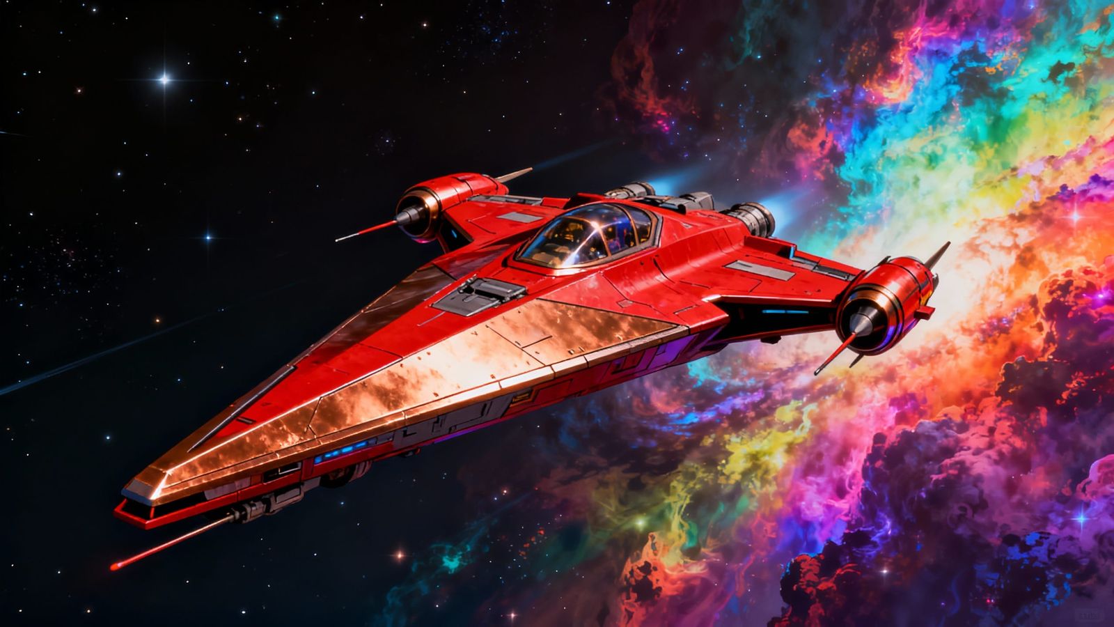 Futuristic Starfighter in Cosmic Nebula