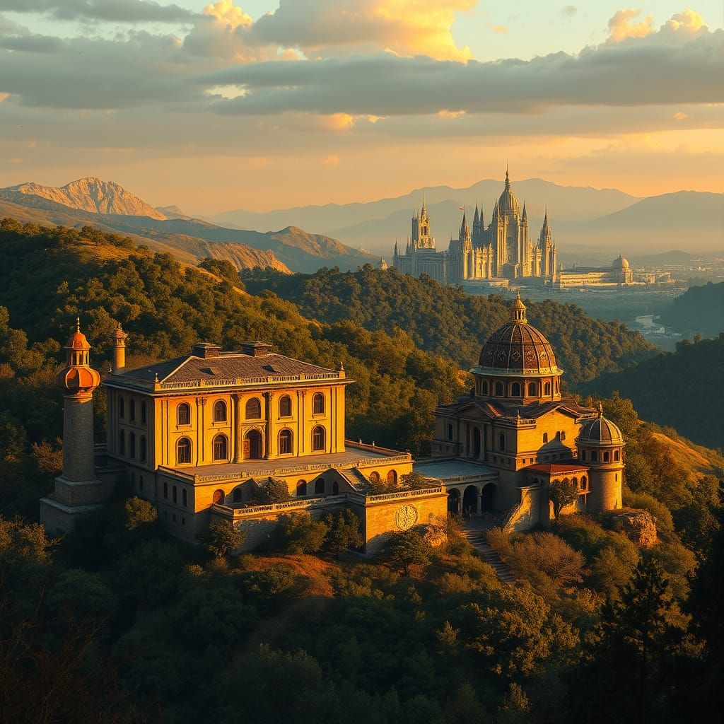 Villa Overlooking Caer Suvio in Atmospheric Digital Art