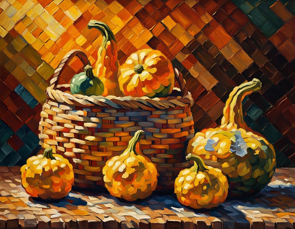 Gourds Still Life in Neo-Impressionist Style