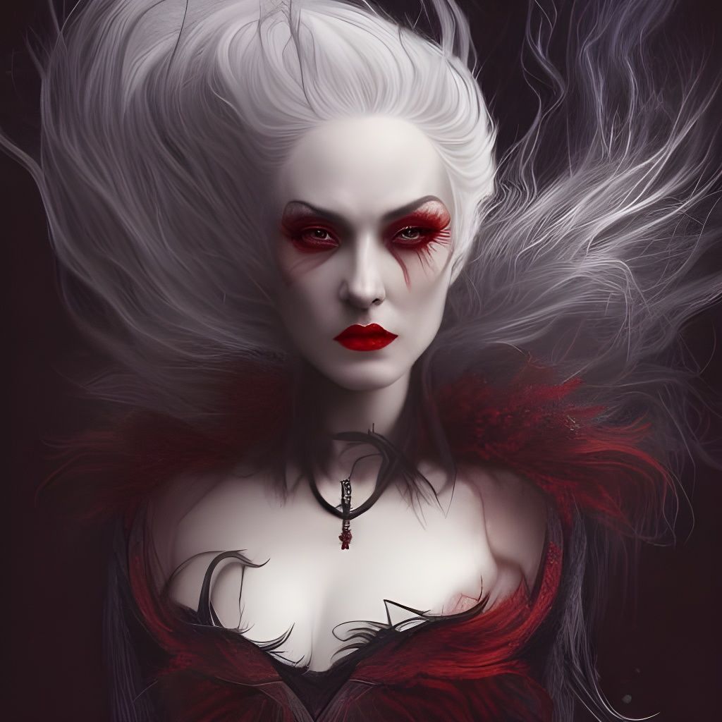 Glamorous Dark Fantasy Witch with Flowing White Hair