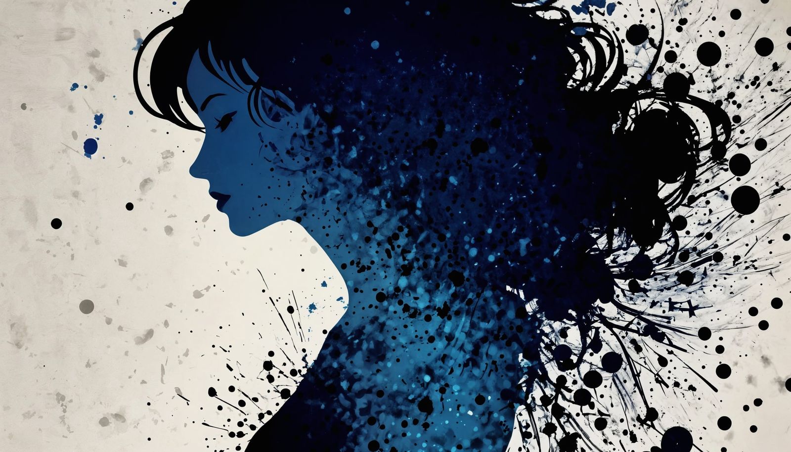 Elegant Woman in Ink Splatter Silhouette