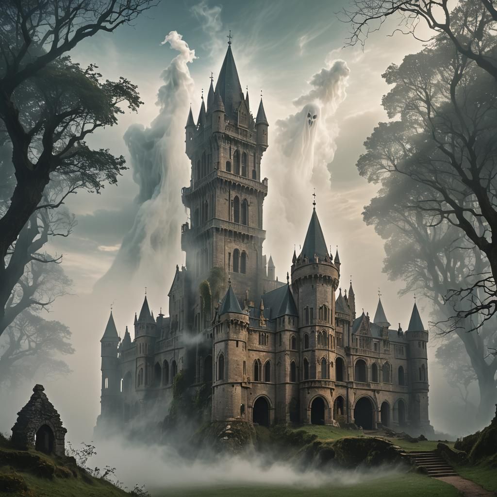 Ethereal Ghost Haunts Ancient Castle Ruins