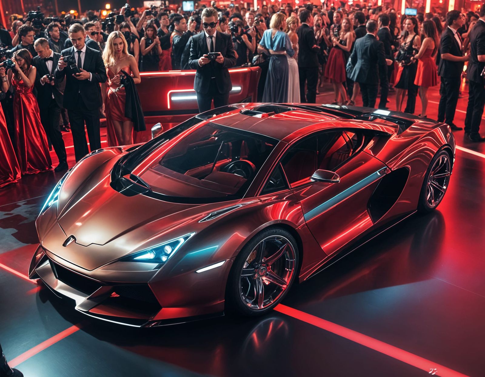 Cyberpunk Celebrity Arrival in Futuristic Supercar