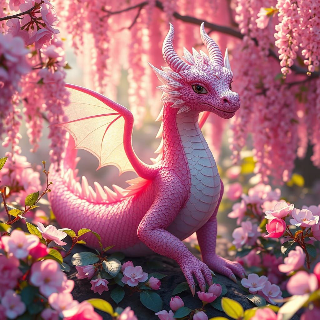 Pink Dragon with Fairy Wings in Anime Style