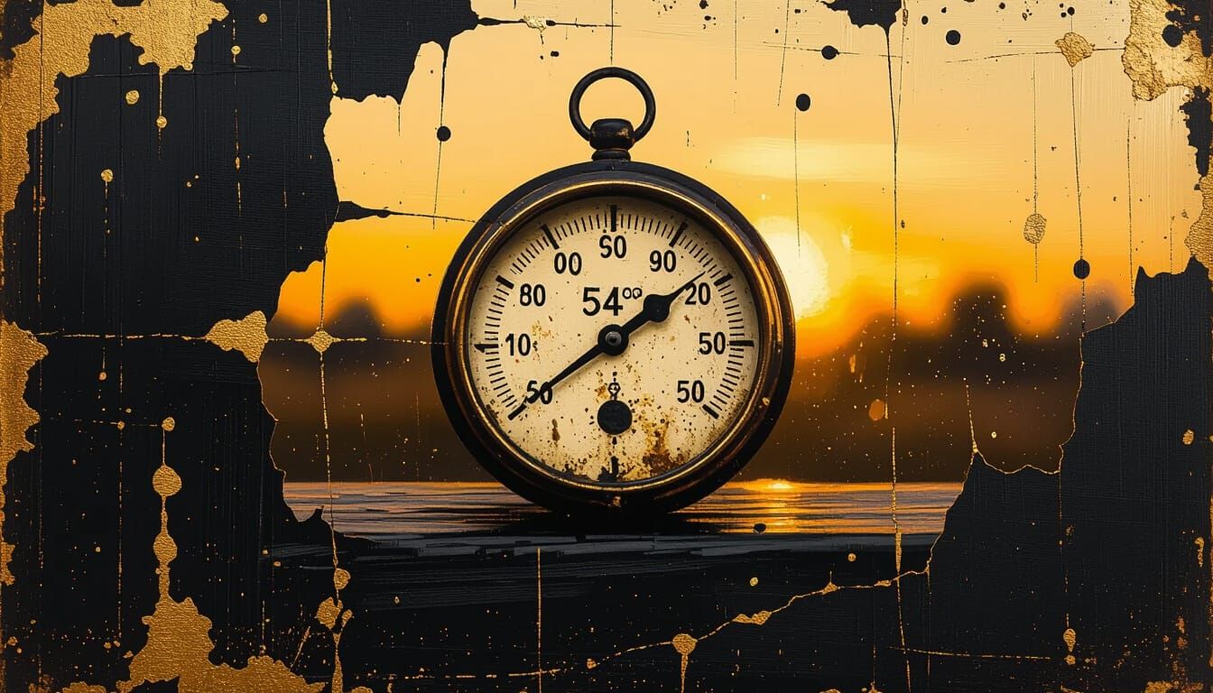 Golden Hour Thermometer in Textured Impasto Style