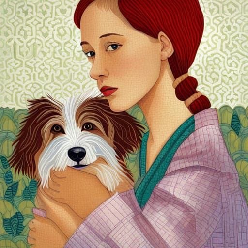 Girl and Dog as Patchwork Art Quilt