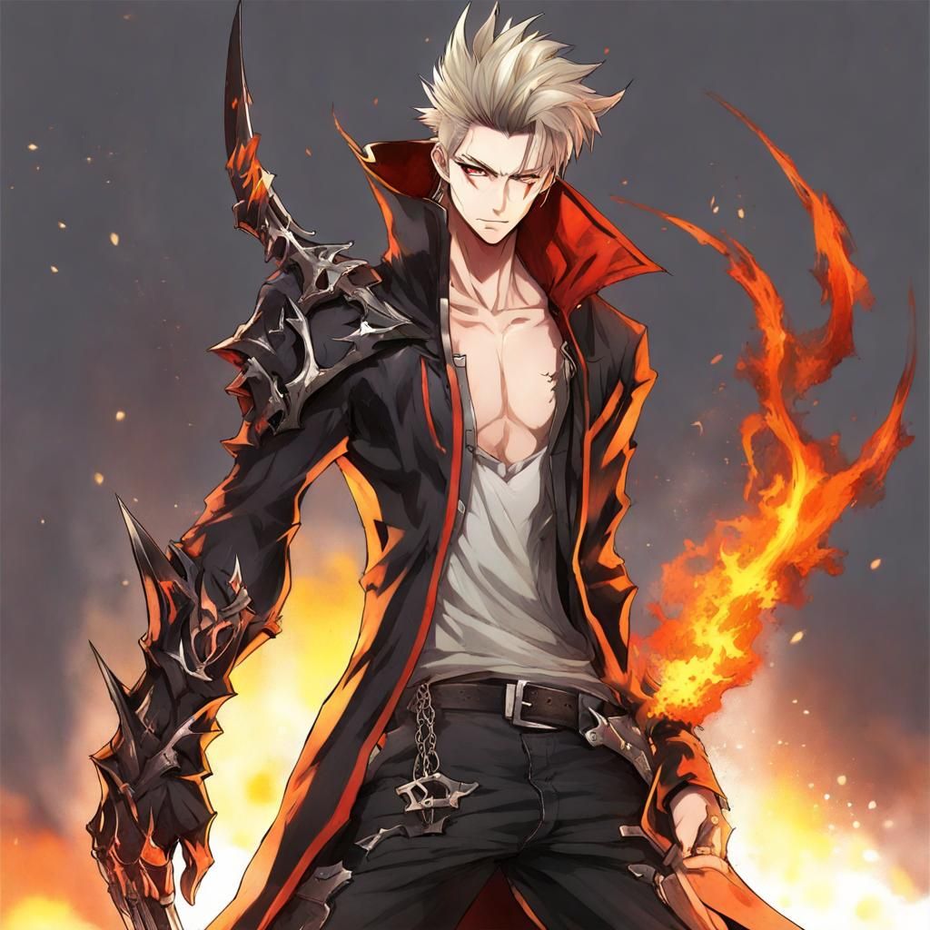 Anime Demon Hunter with Metal Arm in Manga Style