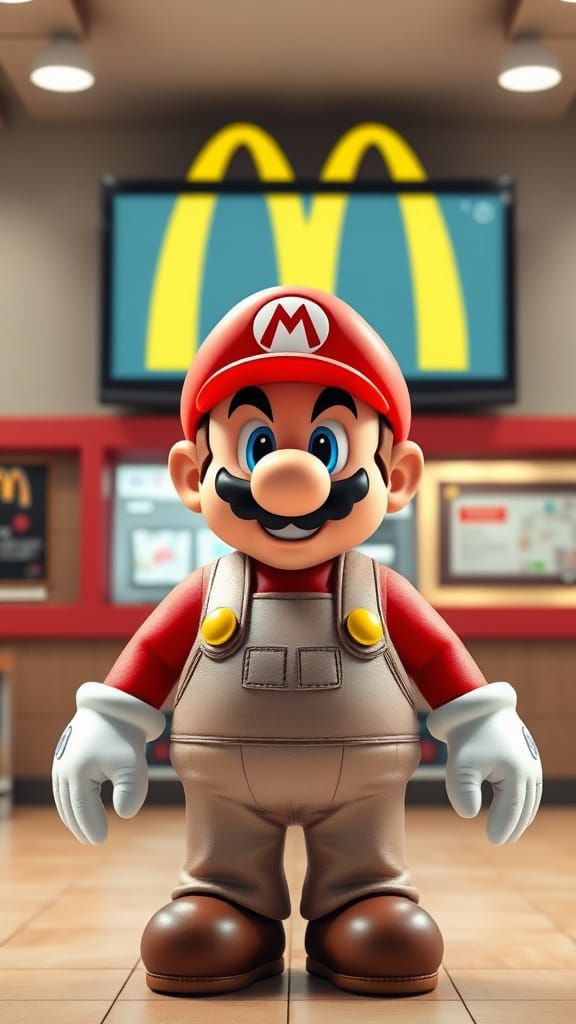 Mario in McDonald's Uniform, 3D Retro Style