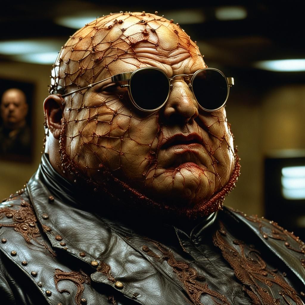 Hyperrealistic Obese Figure in Leather Clothing