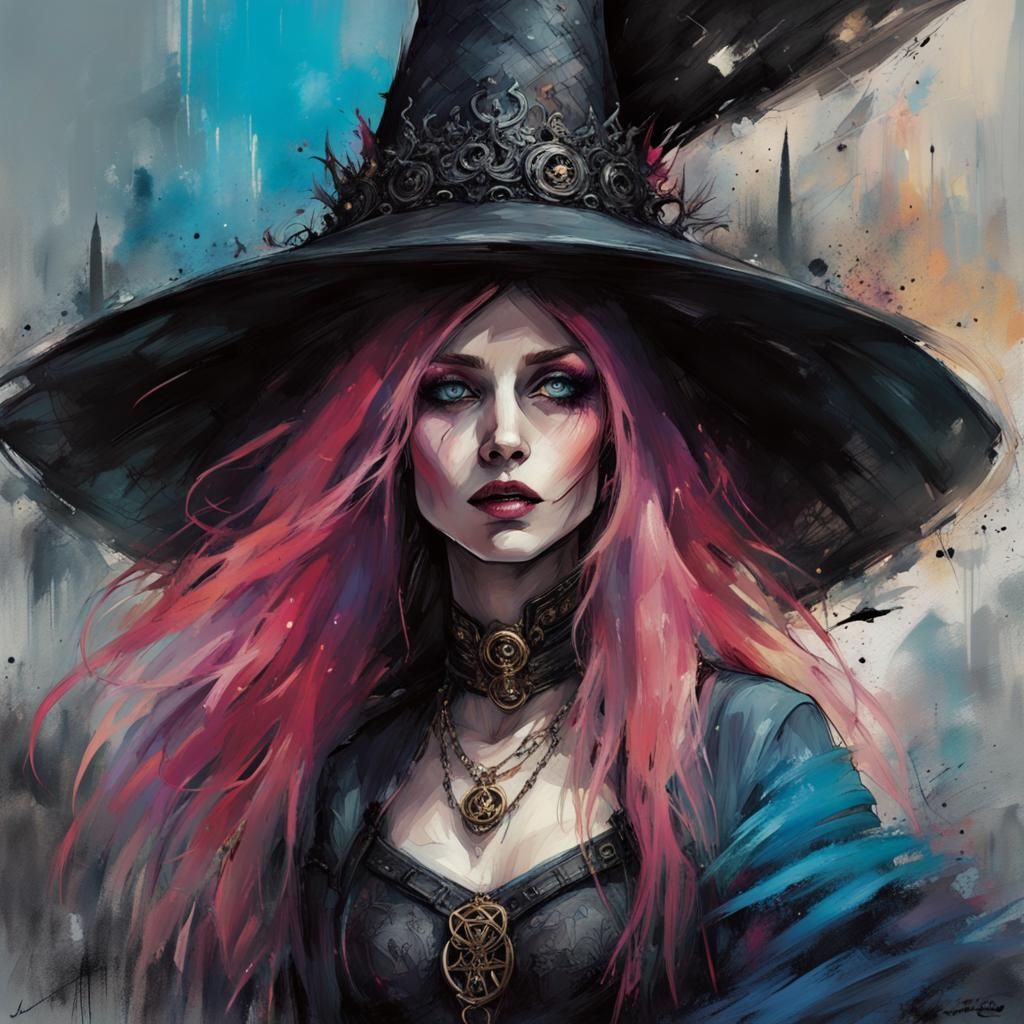 Enchanted Gothic Witch Queen in Pastel Gouache Style