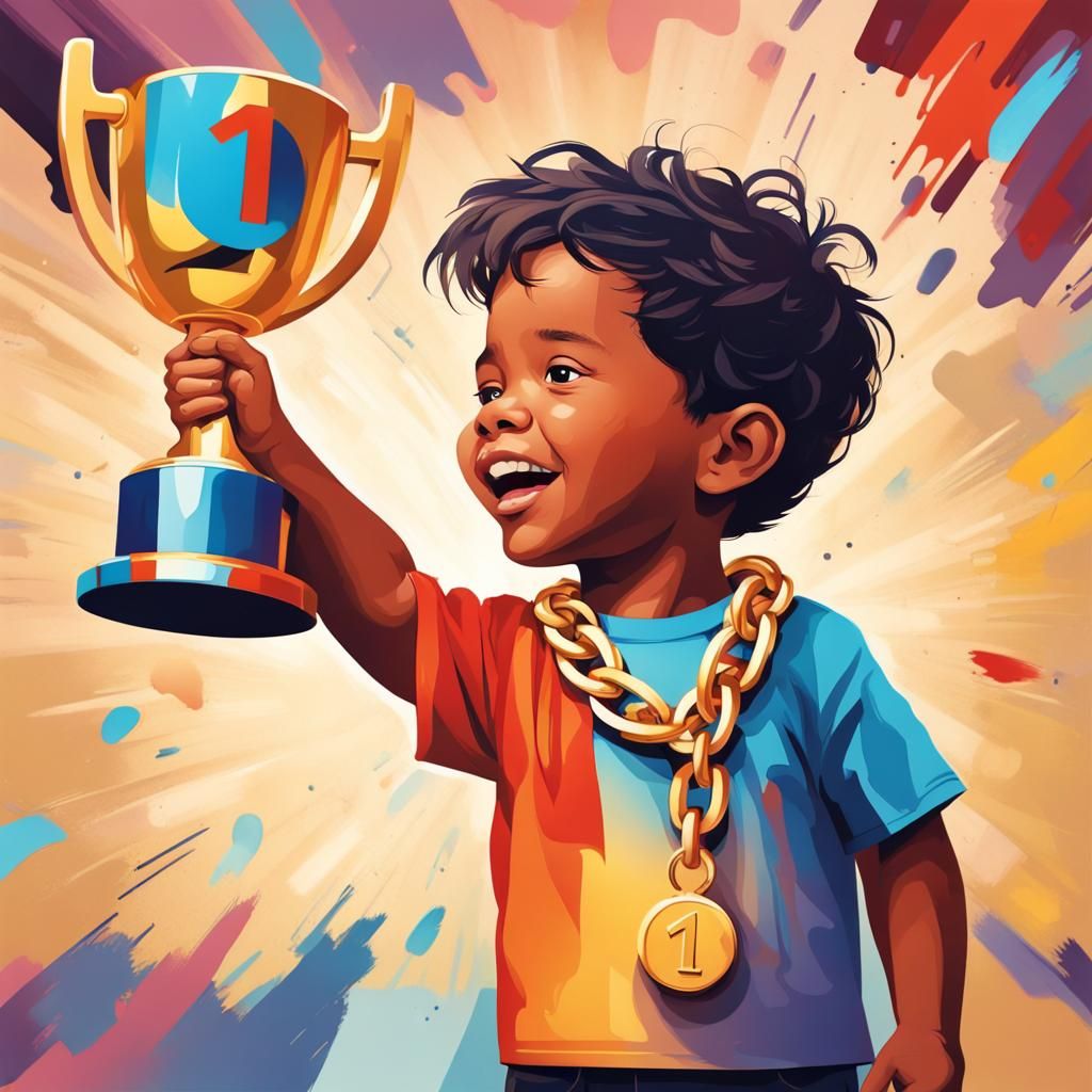 Boy Celebrates Victory: Abstract Hyperrealistic Art