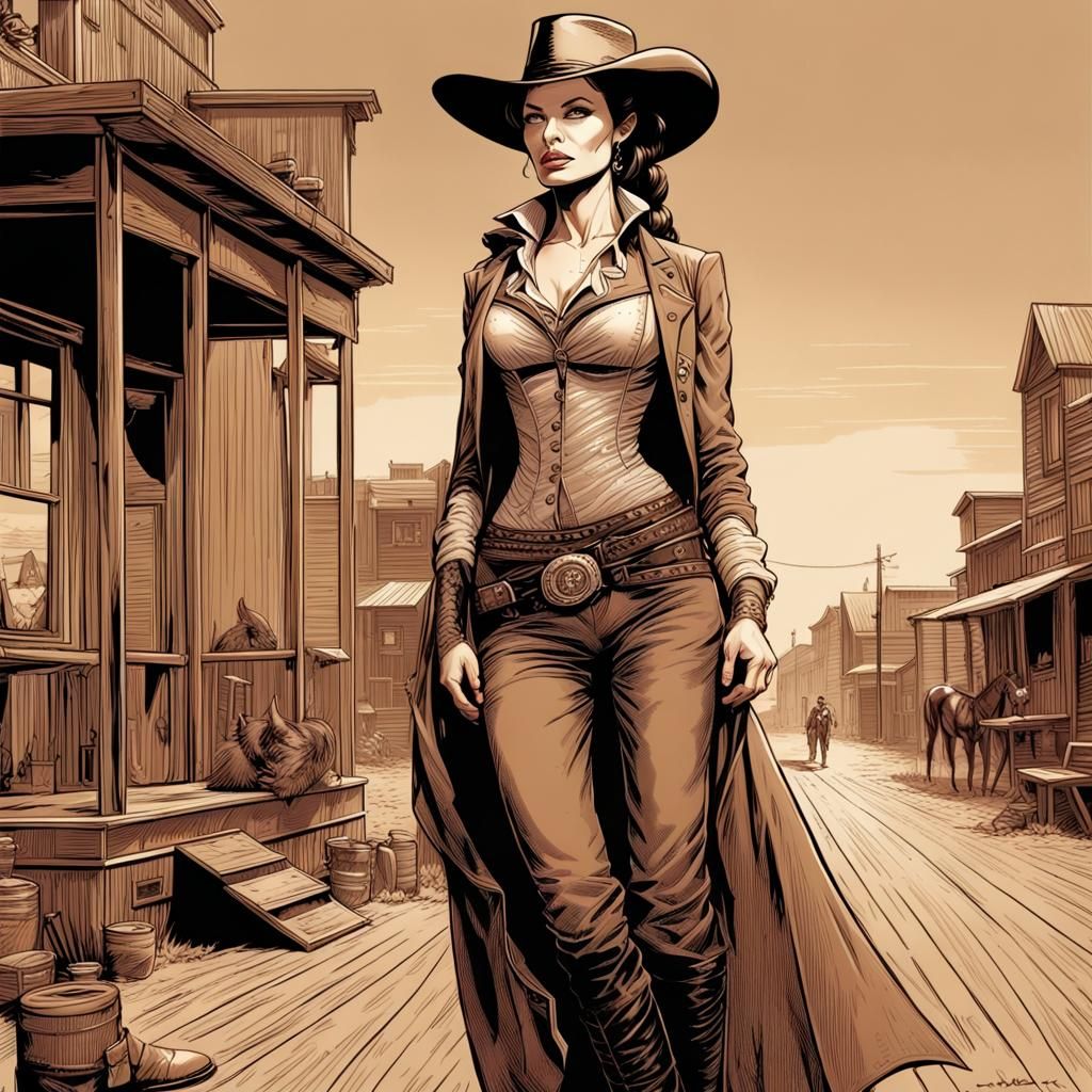 Angelina Jolie as Saloon Girl in Sepia Comic Art