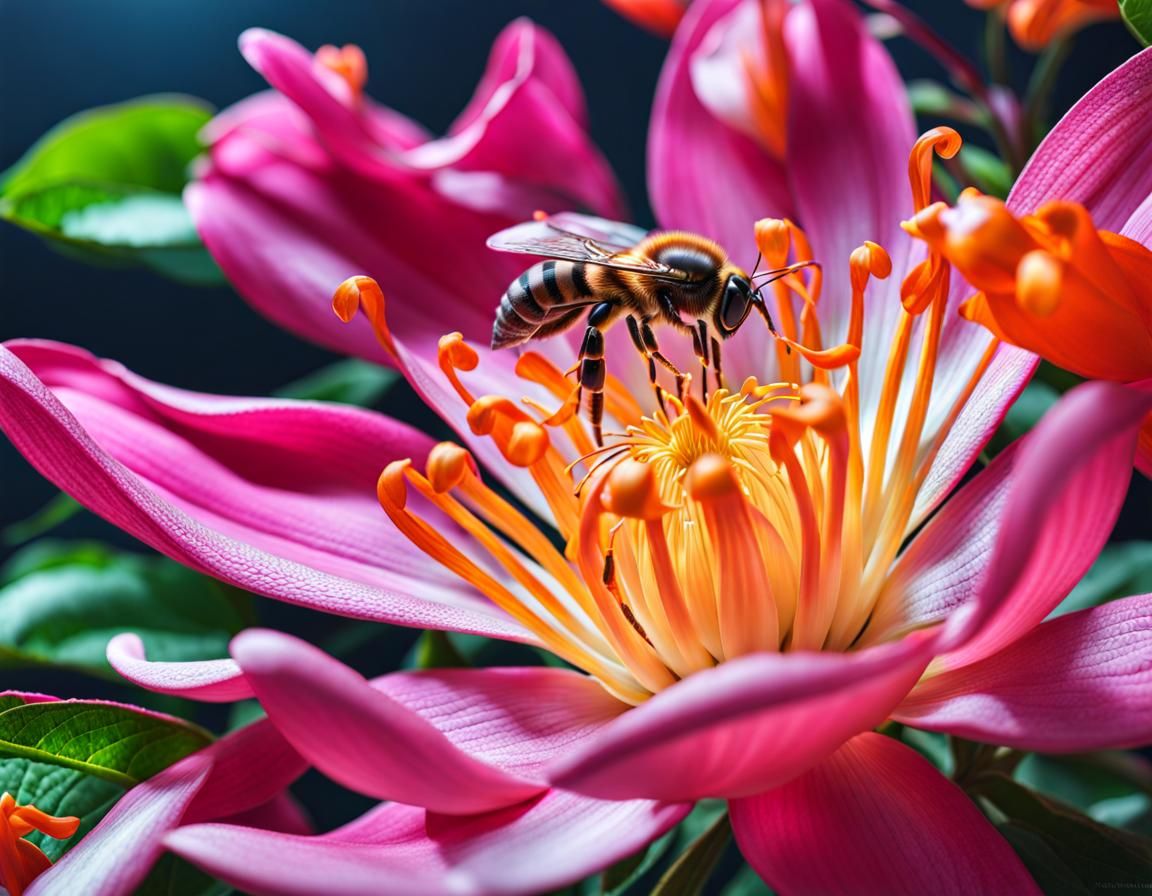 Bee's-Eye View of Honeysuckle in Hyperrealistic Detail