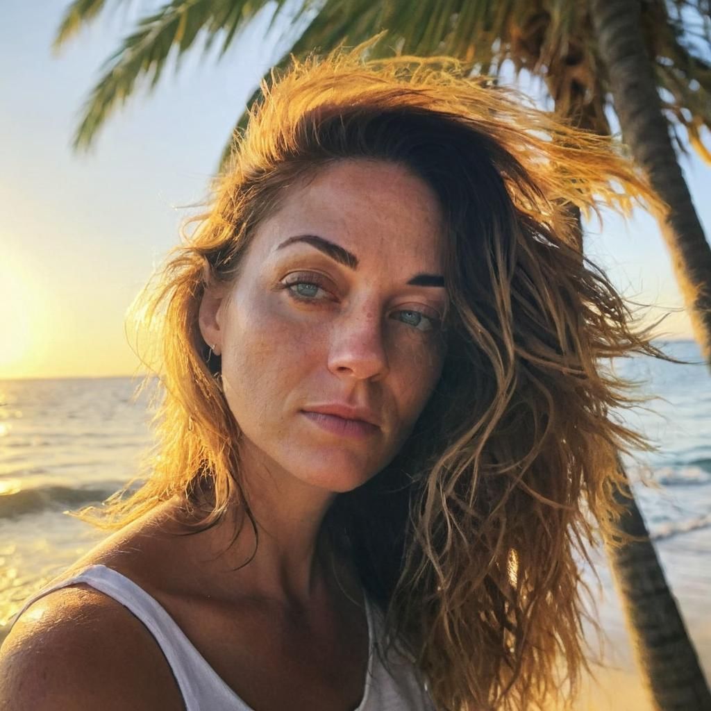 Dreamy Surrealist Portrait of a Young Woman in Warm Golden H...