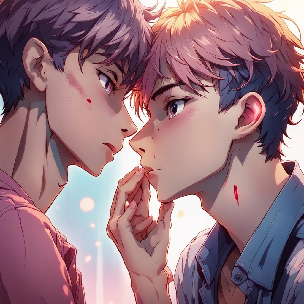 Passionate Anime Kiss: Soft Pastel Portrait