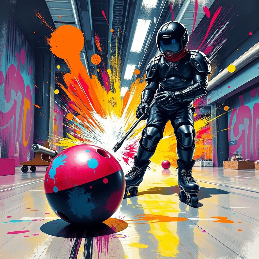 Future Rollerball Champion in High-Contrast Graffiti Style