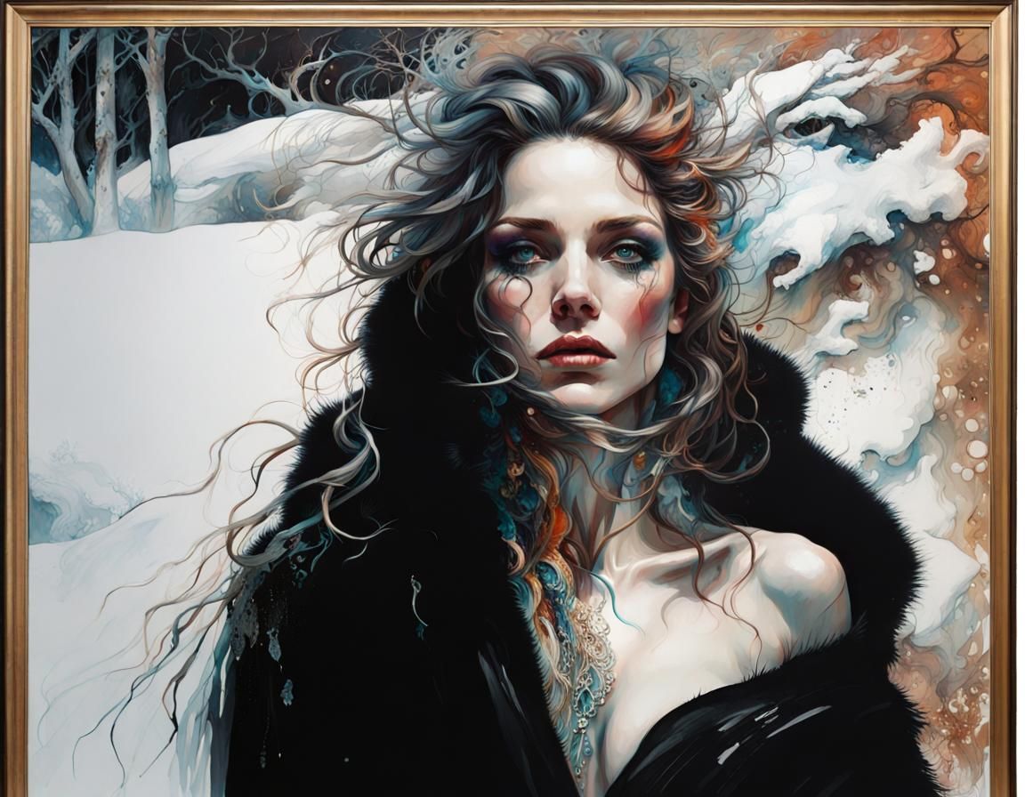 Winter Portrait in Maximalist Art Style