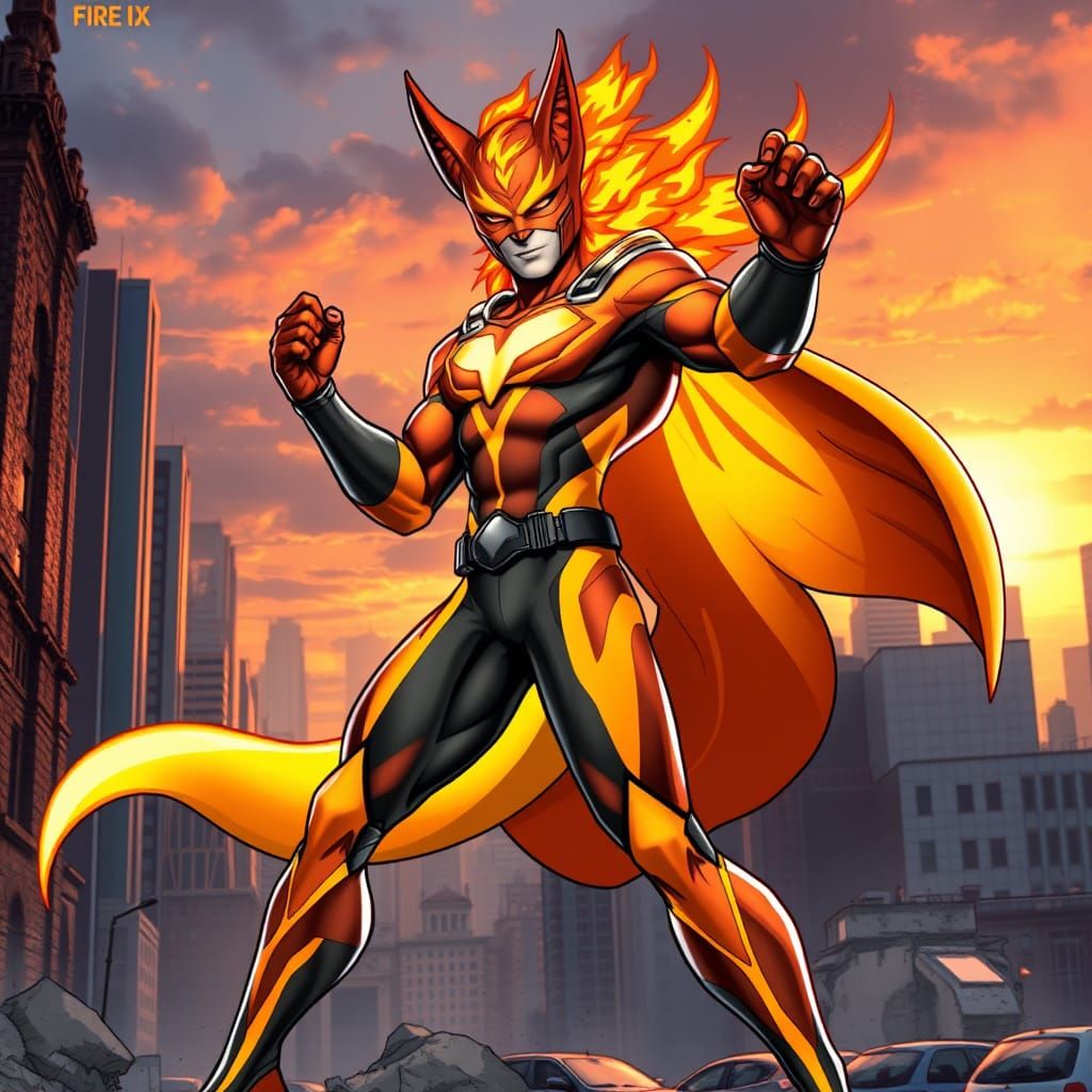 Dynamic Superhero Fire Fox in Comic Book Style