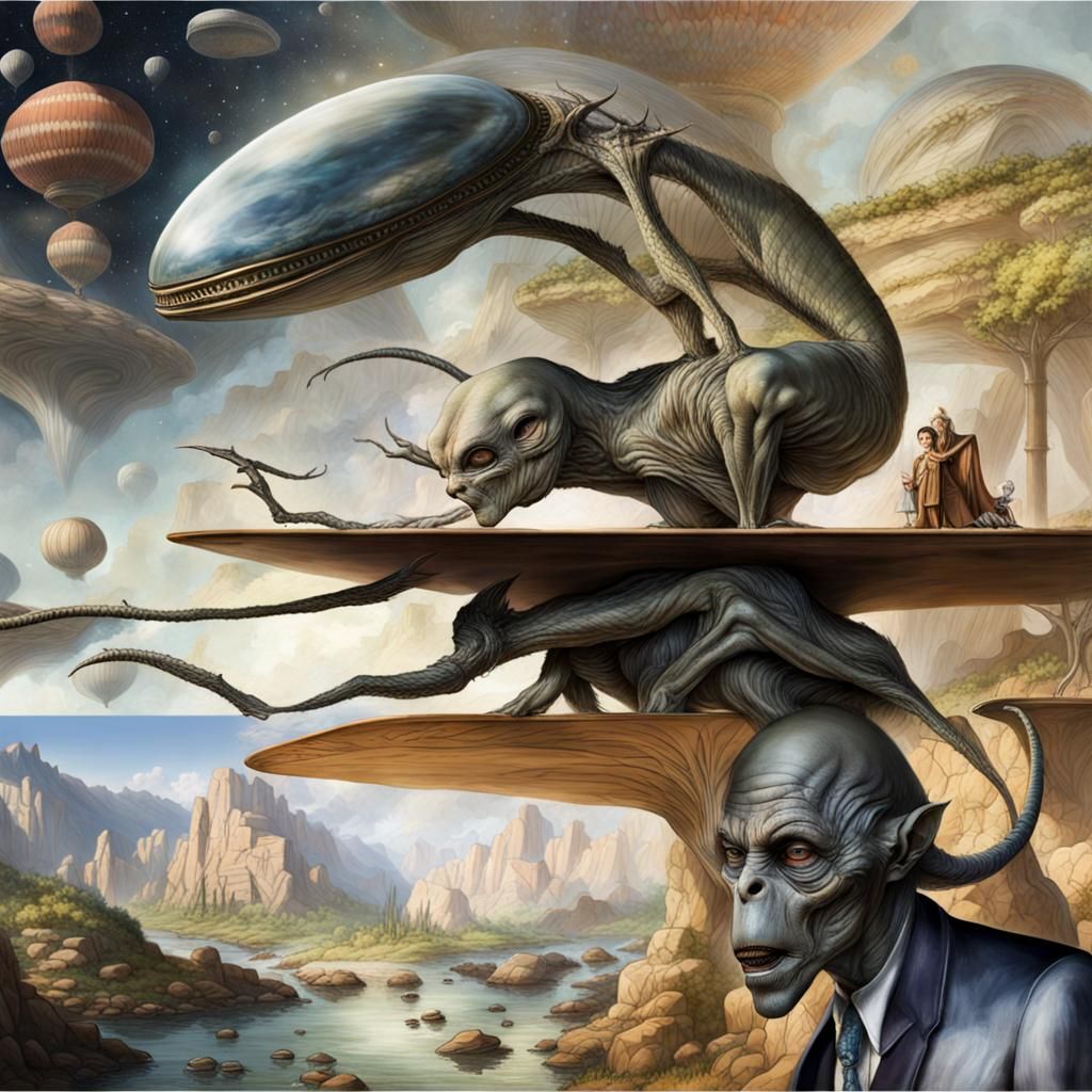 Surreal Alien Celebration in an Exotic Restaurant