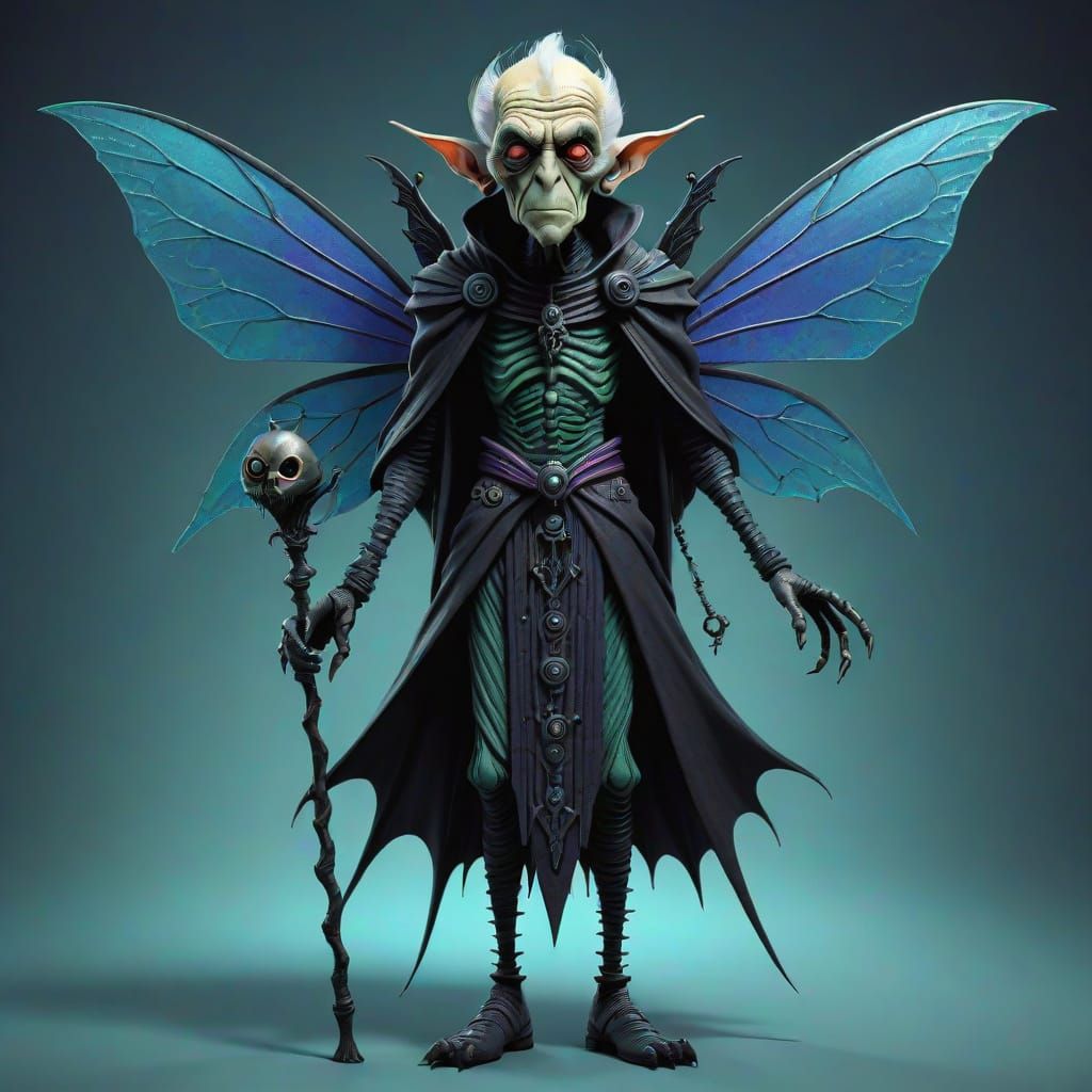 Elderly Alien Goth Fairy in Pop Surrealism Style
