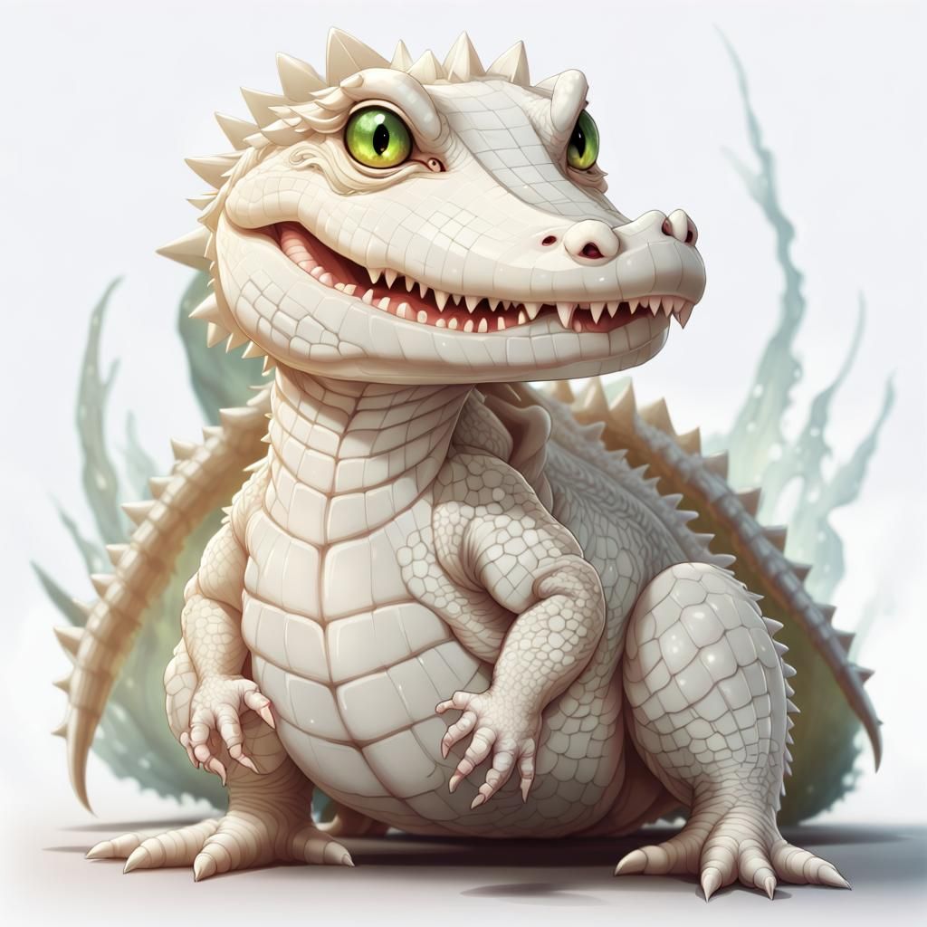 Adorable Albino Crocodile Girl in Fantasycore Style