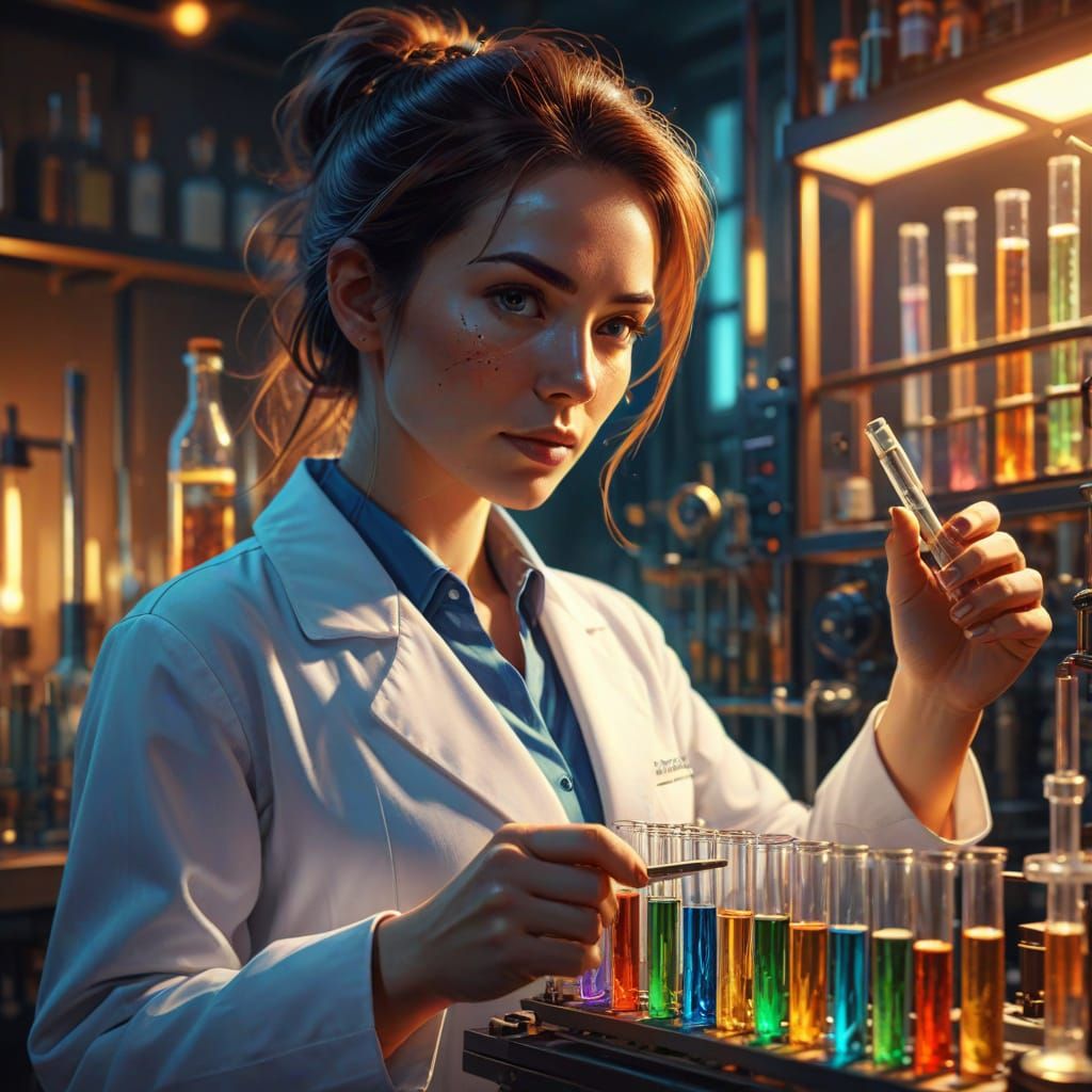 Scientist in Lab: Vibrant Digital Painting