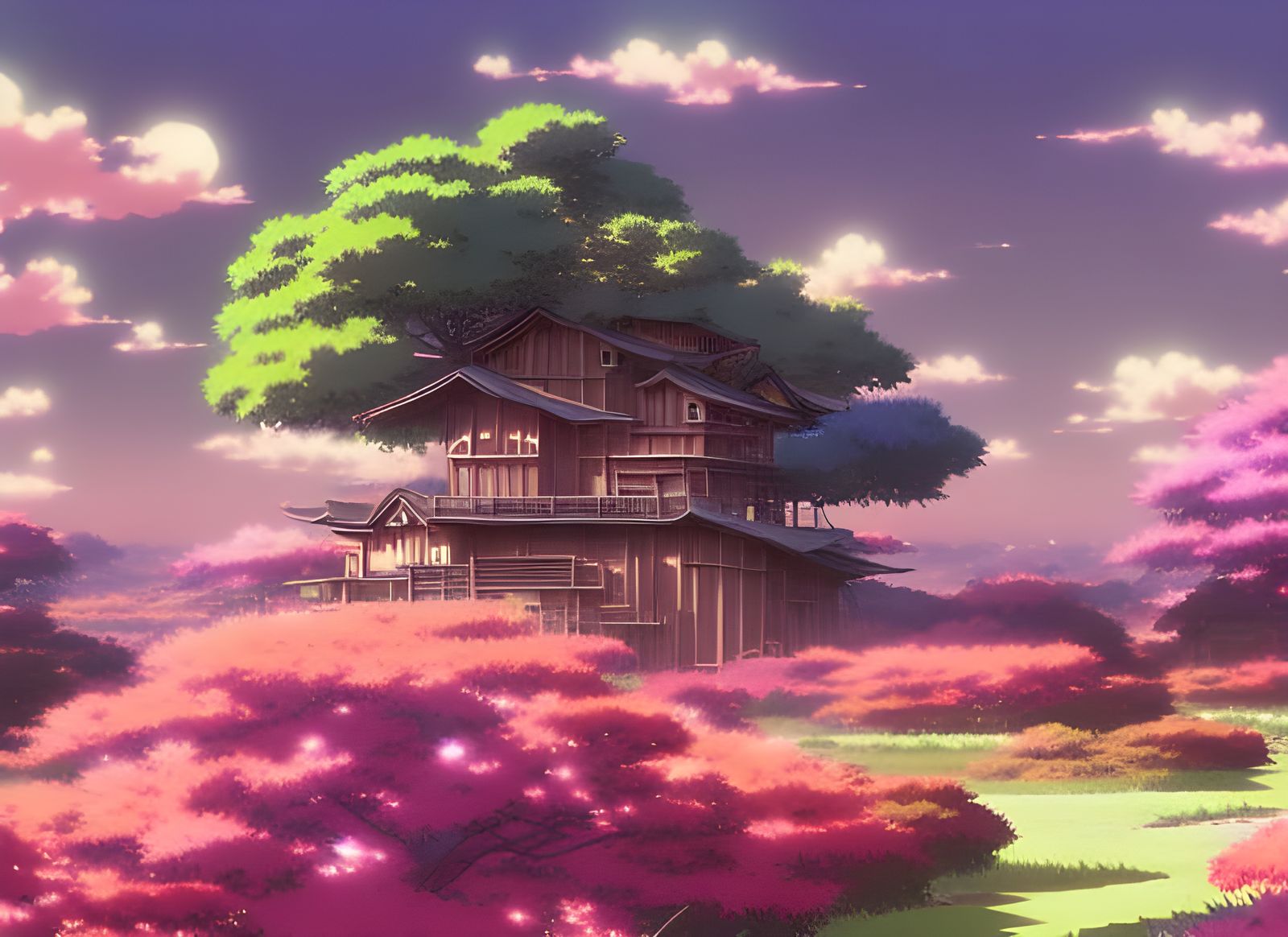 Magical Anime Treehouses in Expansive Plains