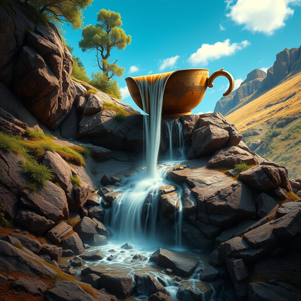 Majestic Coffee Waterfall in Vibrant Landscape