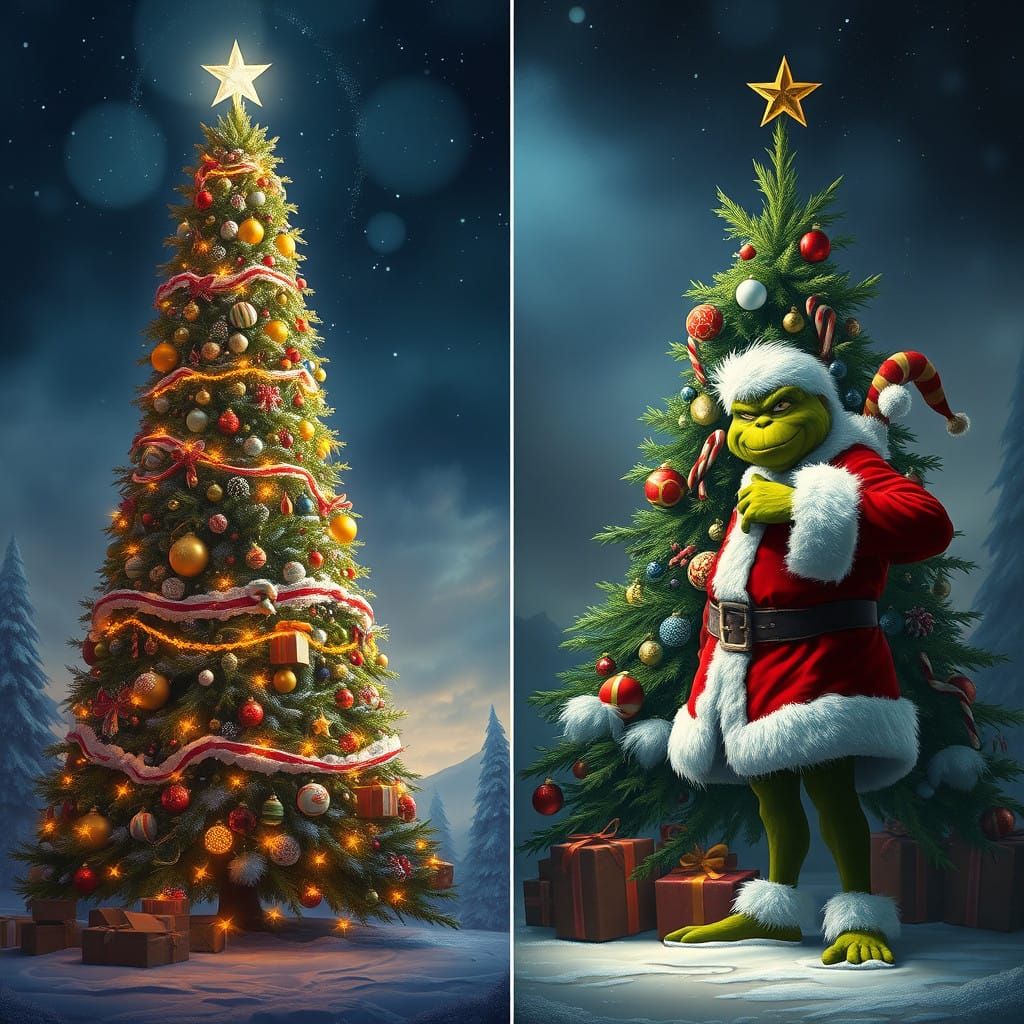 A Festive Christmas Tree in Whimsical Double Exposur