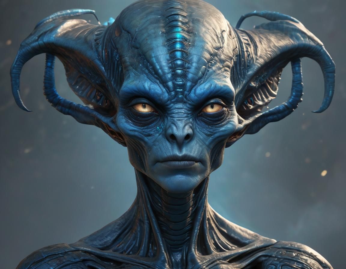 Alien with Iridescent Skin: Hyper-Realistic Digital Portrait