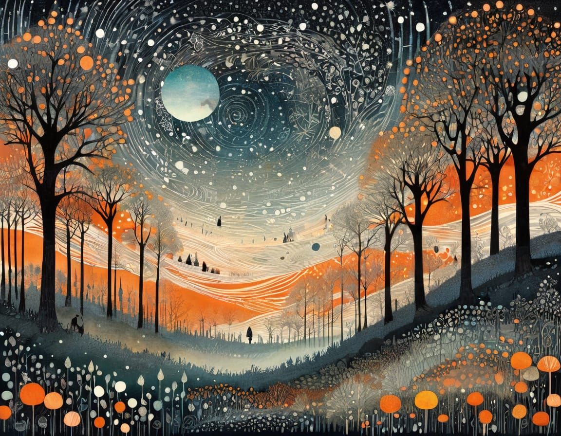 Mysterious Misty Forest Under Starry Sky